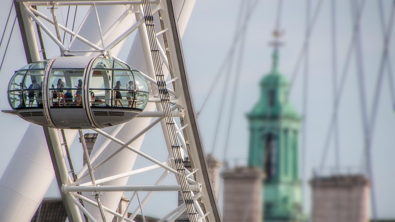 Mnnikosr p avstnd i en av London Eyes gondoler. Ljus milj. 